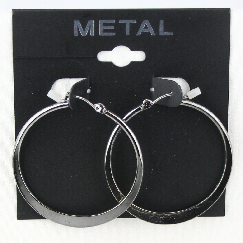 Kohl's Metal Earrings Dark Silver-Tone Hoop 1.5